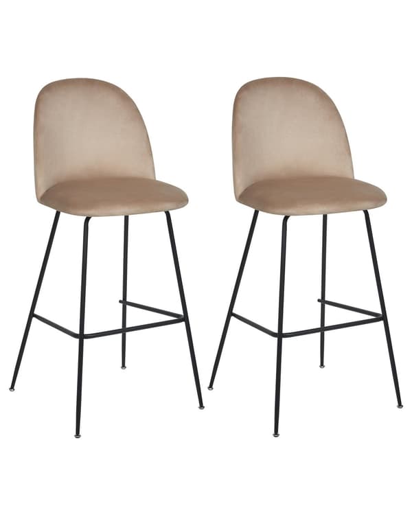 Sett med 2 barstoler Taupe fløyelspolstring Svart stålramme Benkehøyde Sete Spisestuemøbler Glam design