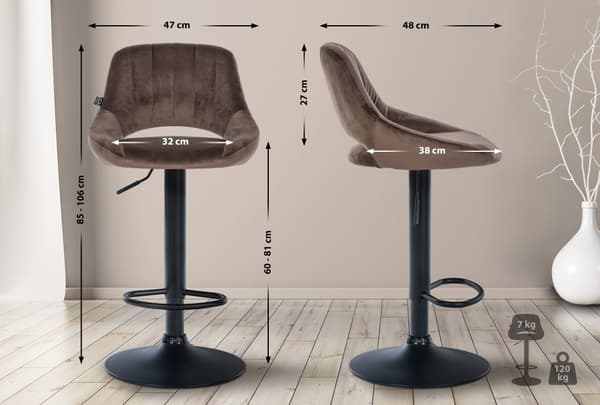 CLP Sæt med 2 barstole Milet fløjl
