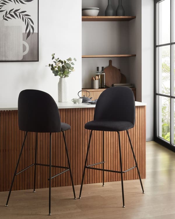 Set av 2 Barstolar Svart Sammetsklädsel Svart Stålram Höjd Sits Matsal Möbler Glam Design