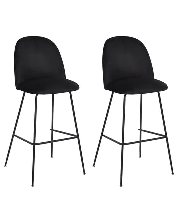 Set av 2 Barstolar Svart Sammetsklädsel Svart Stålram Höjd Sits Matsal Möbler Glam Design