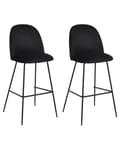 Miniatyrbild 1 av 9: Set av 2 Barstolar Svart Sammetsklädsel Svart Stålram Höjd Sits Matsal Möbler Glam Design