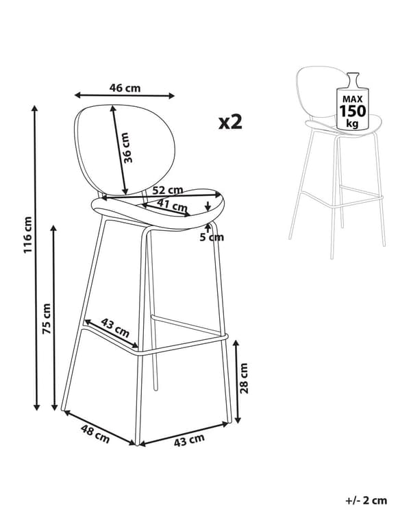 Sett med 2 barstoler Mørkegrønn Bouclé PU Jernben Uten armlener Retro design Barkrakker Stoler