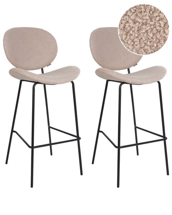 Sett med 2 barstoler Mørkegrønn Bouclé PU Jernben Uten armlener Retro design Barkrakker Stoler