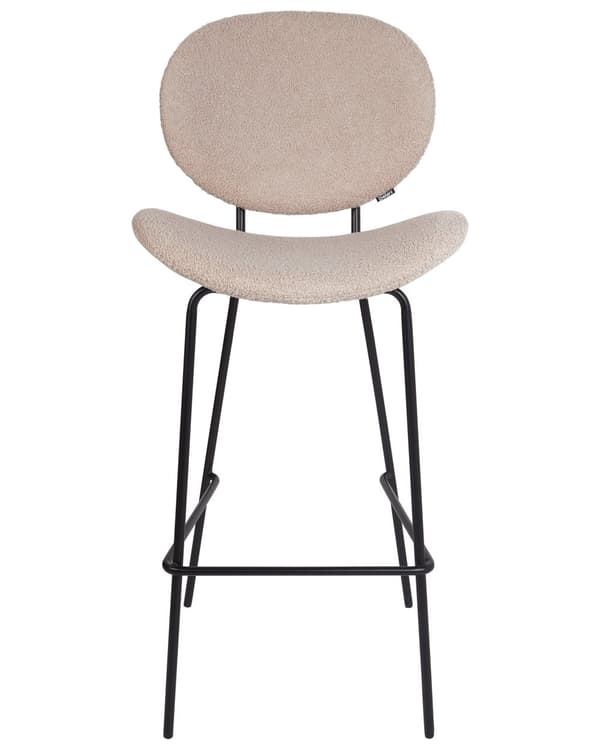 Barstol lys beige 2 stk bouclé stof jernben armløs plasthåndtag barstol retro Køkken Bar