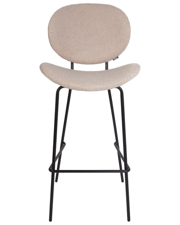 2 st Barstolar Ljusbeige Armstödslösa Benskydd Boucle Svarta Järnben Modern Retro Design Sittmöbler för Matsal
