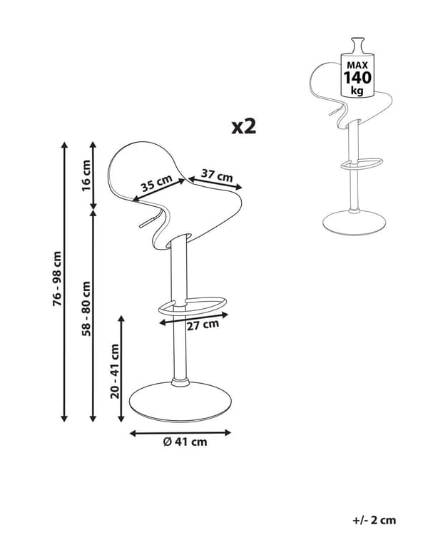 Set om 2 Barstolar Svart med Fotpall Svängbar Gaslift Justerbar Höjd Modern