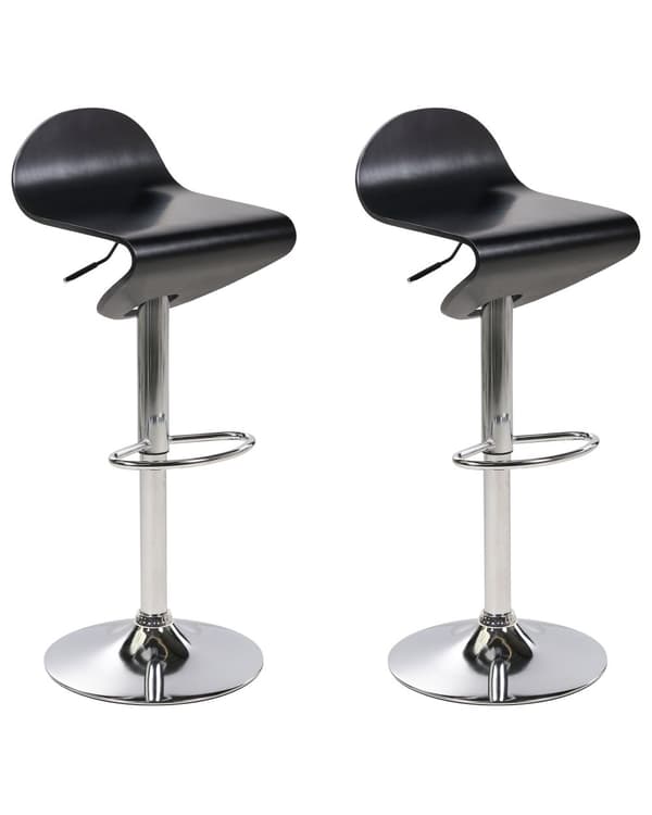Set om 2 Barstolar Svart med Fotpall Svängbar Gaslift Justerbar Höjd Modern