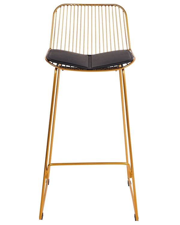 Barstolar set om 2 Guld Metall Tråddesign Konstläder Svart Sittdyna Glam Industrial Modern Kök Matsal