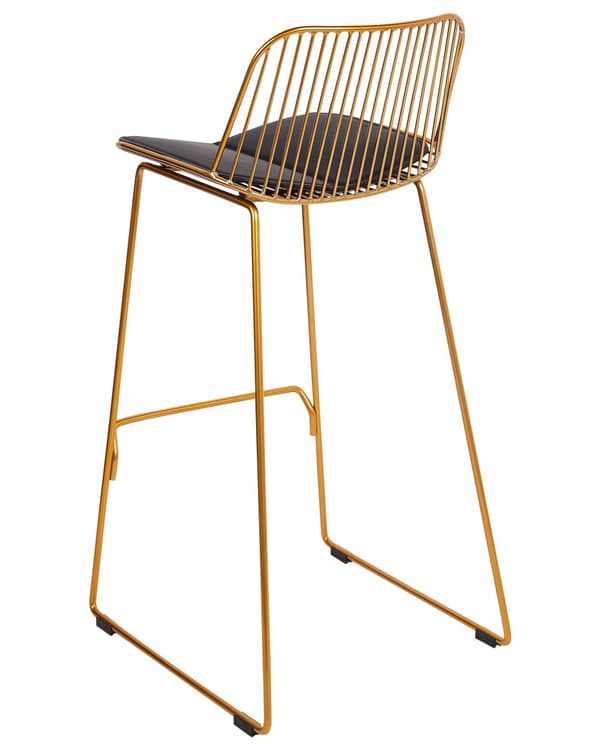 Barstolar set om 2 Guld Metall Tråddesign Konstläder Svart Sittdyna Glam Industrial Modern Kök Matsal