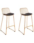 Miniatyrbild 1 av 10: Barstolar set om 2 Guld Metall Tråddesign Konstläder Svart Sittdyna Glam Industrial Modern Kök Matsal