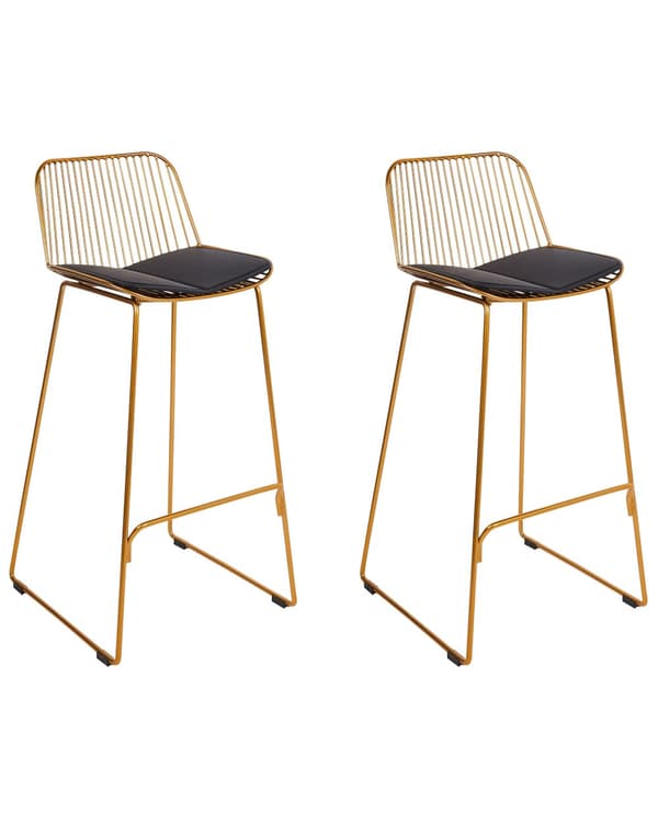 Barstolar set om 2 Guld Metall Tråddesign Konstläder Svart Sittdyna Glam Industrial Modern Kök Matsal
