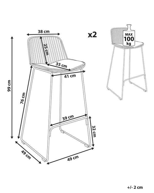 Barstolar set om 2 Svart Metall Tråddesign Konstläder Svart Sittdyna Glam Industrial Modern Kök Matsal