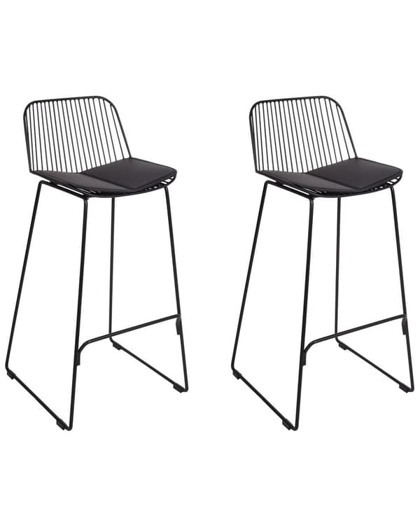 Barstolar set om 2 Svart Metall Tråddesign Konstläder Svart Sittdyna Glam Industrial Modern Kök Matsal