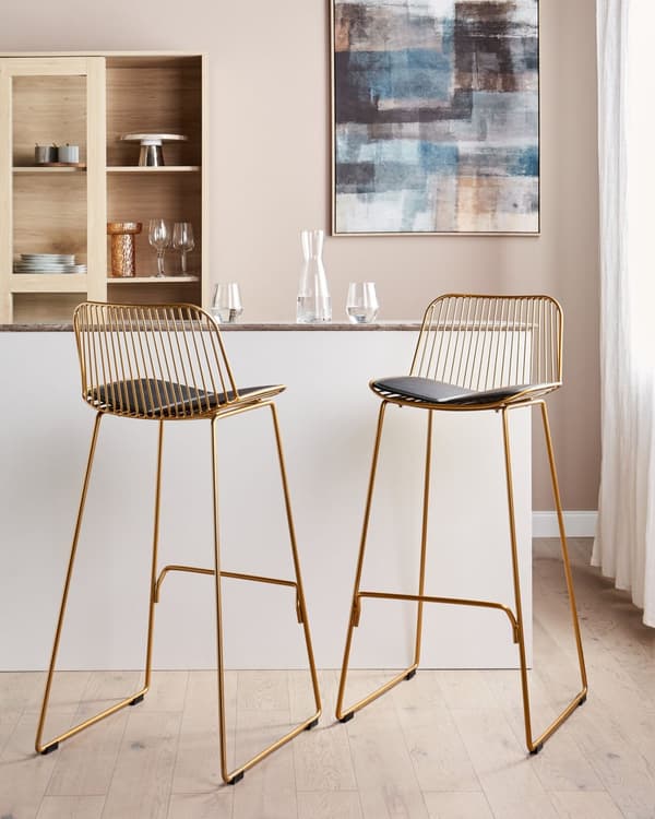 Baarituoli kulta 2 kpl teräs keinonahkatyyny käsinojaton moderni glamour