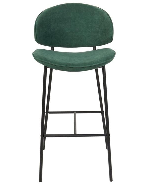 Sett med 2 Barstoler Grønn stoffkledning Svarte metallben Armløs buet rygg Moderne moderne design