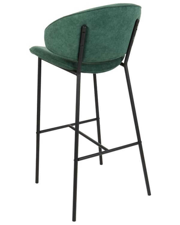 Sett med 2 Barstoler Grønn stoffkledning Svarte metallben Armløs buet rygg Moderne moderne design
