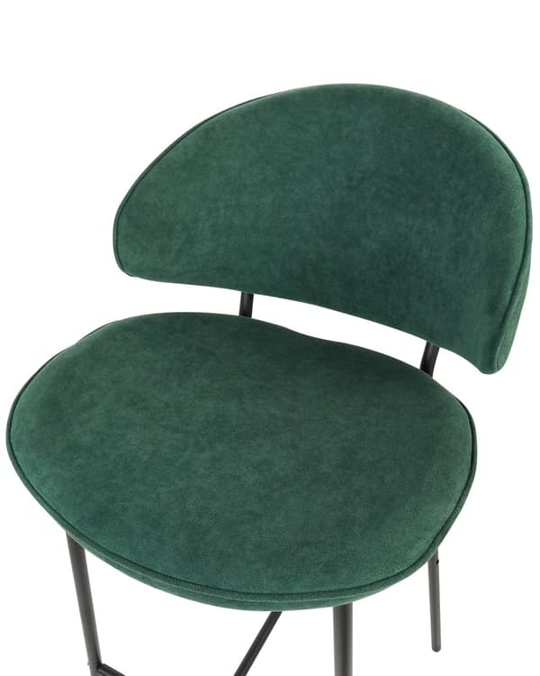 Sett med 2 Barstoler Grønn stoffkledning Svarte metallben Armløs buet rygg Moderne moderne design