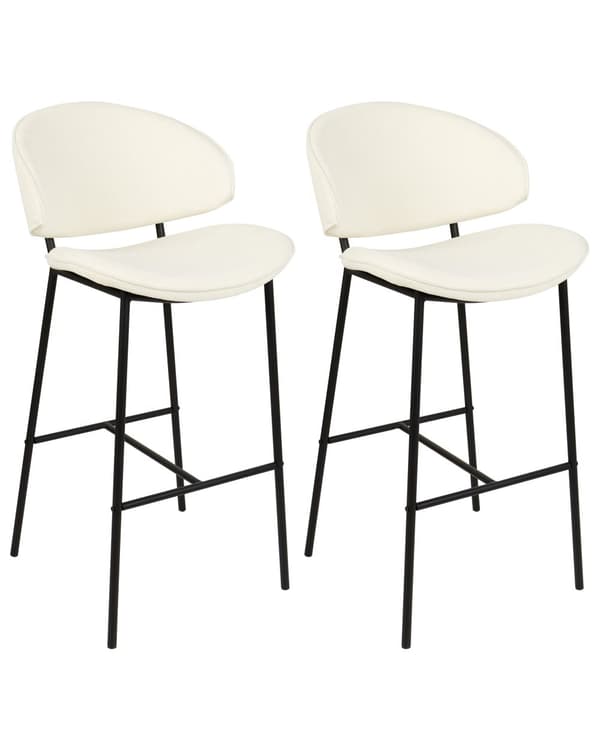 Uppsättning med 2 Barstolar Krämfärgad Tygklädsel Svarta Metallben Utan Armstöd Böjt Ryggstöd Modern och Samtida Design Matsal Kök