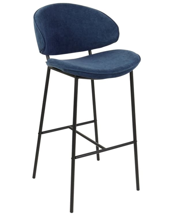Uppsättning med 2 Barstolar Krämfärgad Tygklädsel Marinblå Metallben Utan Armstöd Böjt Ryggstöd Modern och Samtida Design Matsal Kök