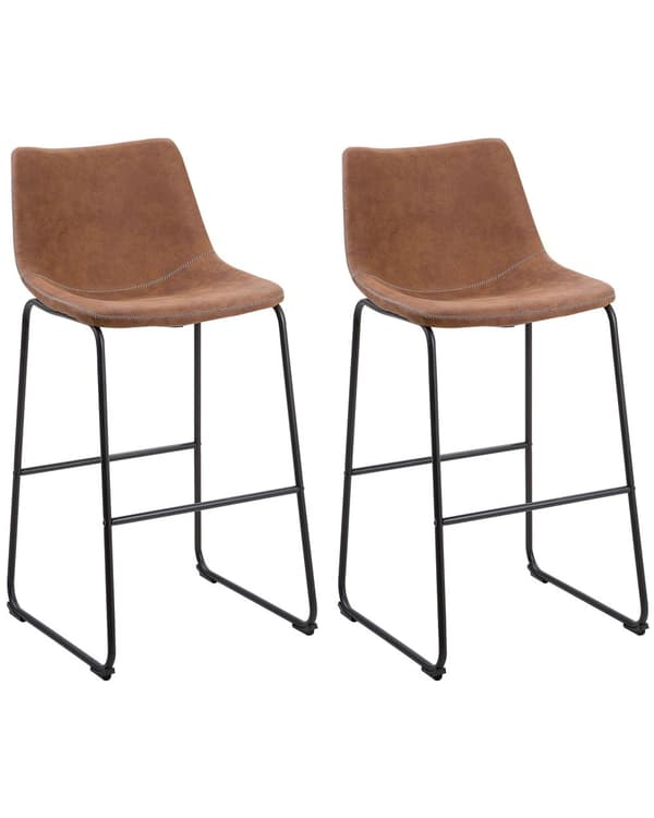Barstole Brunt Polstret Sorte Metalben Sæt 99 x 46 x 46 cm Høje Køkkenstole Ryglæn Fodstøtte Moderne Counterstole Køkkenø Barbord Indretning