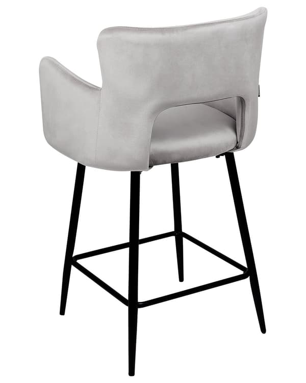 Sæt med 2 Barstole Spisestuestol Taupe Velour med Armlæn Udskåret Ryglæn Sort Metalben