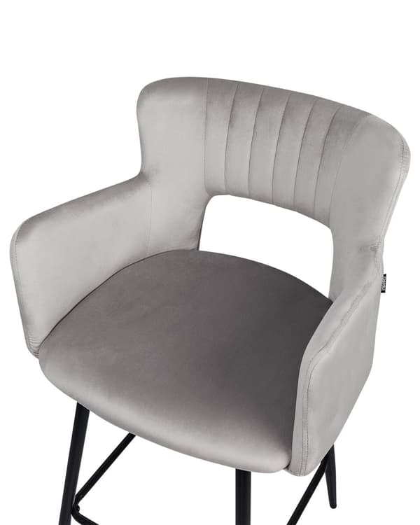 Sæt med 2 Barstole Spisestuestol Taupe Velour med Armlæn Udskåret Ryglæn Sort Metalben