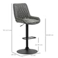 Miniatyrbillede 3 af 6: Rootz Barstol - Køkkentaburet - Designskammel - Højdejusterbar - Kunstlæder - Stål - Skum - Mørkegrå + Sort - 51 Cm X 59 Cm X 117 Cm