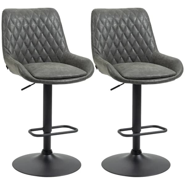 Rootz Barstol - Køkkentaburet - Designskammel - Højdejusterbar - Kunstlæder - Stål - Skum - Mørkegrå + Sort - 51 Cm X 59 Cm X 117 Cm