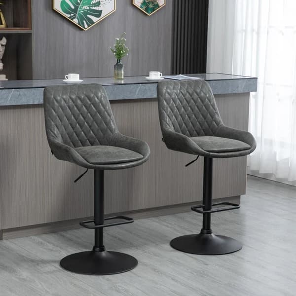 Rootz Barstol - Køkkentaburet - Designskammel - Højdejusterbar - Kunstlæder - Stål - Skum - Mørkegrå + Sort - 51 Cm X 59 Cm X 117 Cm