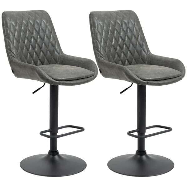 Rootz Barstol - Køkkentaburet - Designskammel - Højdejusterbar - Kunstlæder - Stål - Skum - Mørkegrå + Sort - 51 Cm X 59 Cm X 117 Cm