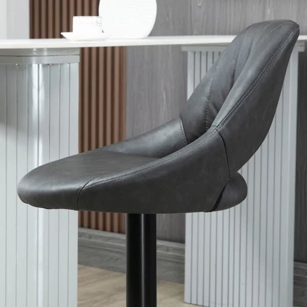 Rootz Barstolar - Set med 2 - Läderlook - Höjdjusterbart fotstöd - Metallram - Fuskläder - Grå - 44 x 49 x 90-110 cm