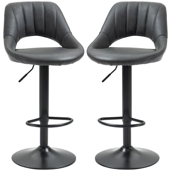 Rootz Barstolar - Set med 2 - Läderlook - Höjdjusterbart fotstöd - Metallram - Fuskläder - Grå - 44 x 49 x 90-110 cm