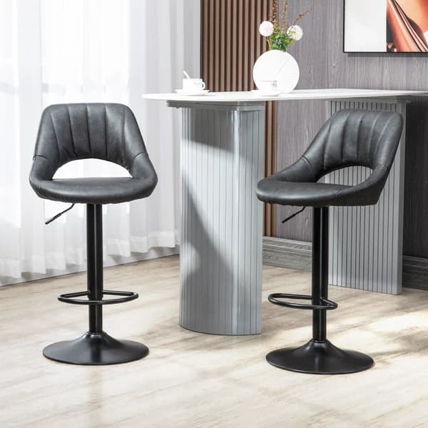 Rootz Barstolar - Set med 2 - Läderlook - Höjdjusterbart fotstöd - Metallram - Fuskläder - Grå - 44 x 49 x 90-110 cm