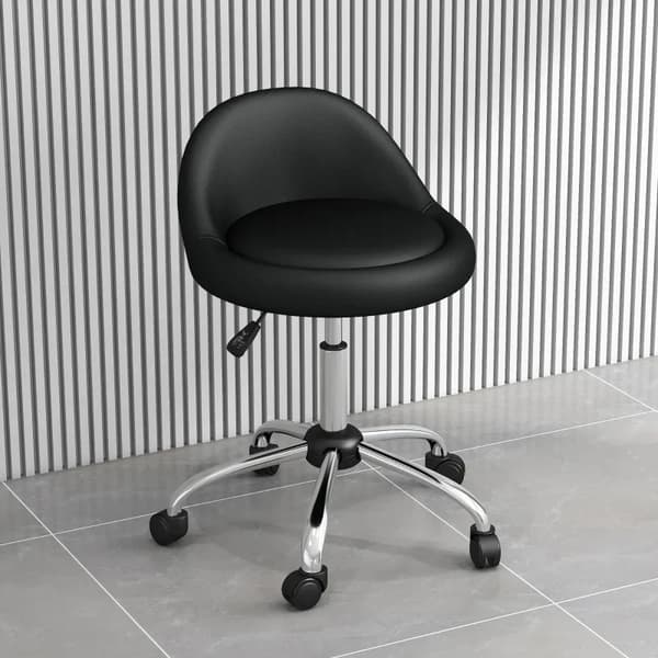 Rootz arbetspall - Vridbar pall - Rullande pall - Justerbar i höjdled - Roterande sits - konstläder - Svart + Silver - 35cm x 35 cm x 83 cm