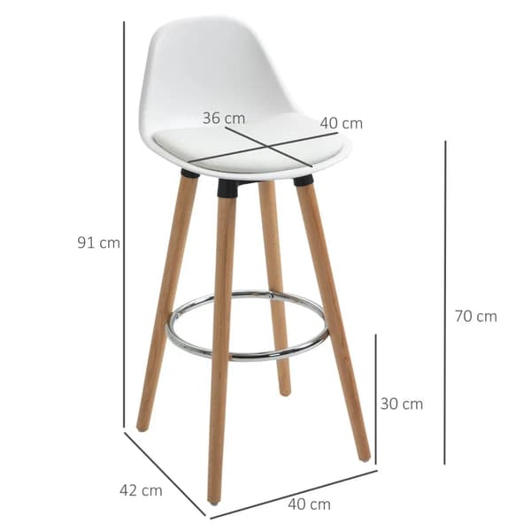 Rootz sæt med 2 barstole - Barstole - Scandi Design - Fodstøtte - Kunstlæder - Naturlig + Hvid - 38,5 cm x 42,5 cm x 91 cm