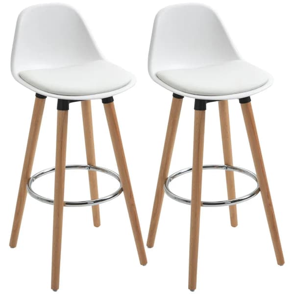 Rootz sæt med 2 barstole - Barstole - Scandi Design - Fodstøtte - Kunstlæder - Naturlig + Hvid - 38,5 cm x 42,5 cm x 91 cm