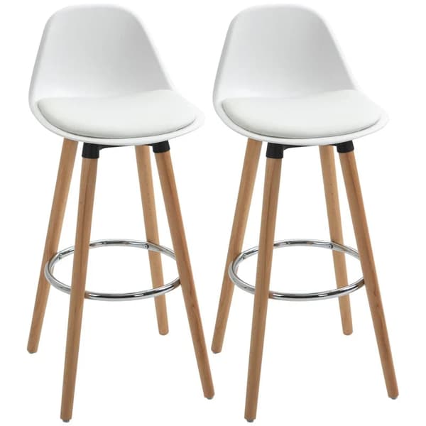 Rootz sæt med 2 barstole - Barstole - Scandi Design - Fodstøtte - Kunstlæder - Naturlig + Hvid - 38,5 cm x 42,5 cm x 91 cm
