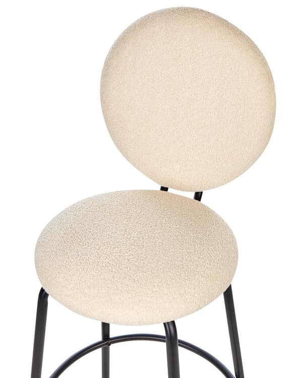 Baarijakkara vaalea beige buklee kangas 2 kpl verhoilu käsinojaton mustat metallijalat moderni tyyli