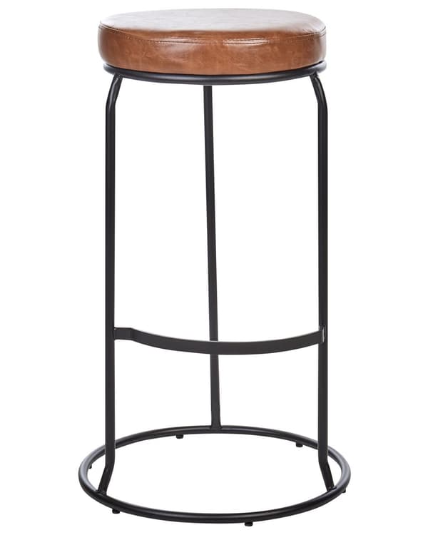 Sett med 2 Barstoler Brune Armløse Benkapper Kunstskinn Svart Stålben Moderne Design Spisestue Sitteplasser
