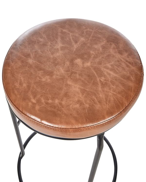 Sett med 2 Barstoler Brune Armløse Benkapper Kunstskinn Svart Stålben Moderne Design Spisestue Sitteplasser