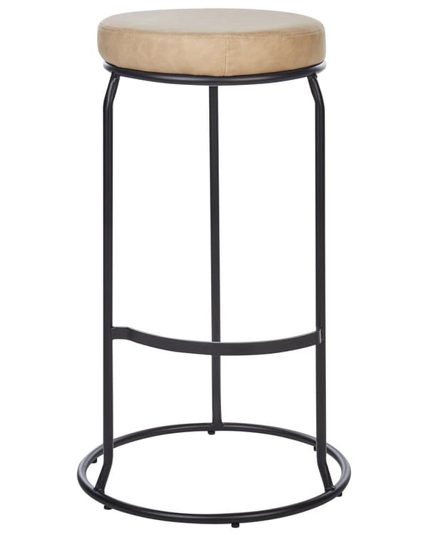 Sett med 2 Barstoler Beige Armløse Benkapper Kunstskinn Svart Stålben Moderne Design Spisestue Sitteplasser