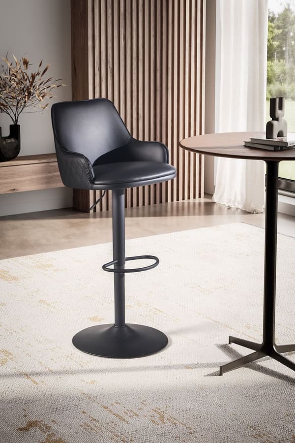 Rootz Modern Design -baarijakkara - Työpöytäjakkara - Kääntyvä jakkara - Timanttitikkaus - 45cm x 86-106cm x 45cm - Musta - 360° Kääntö - Metallijalus