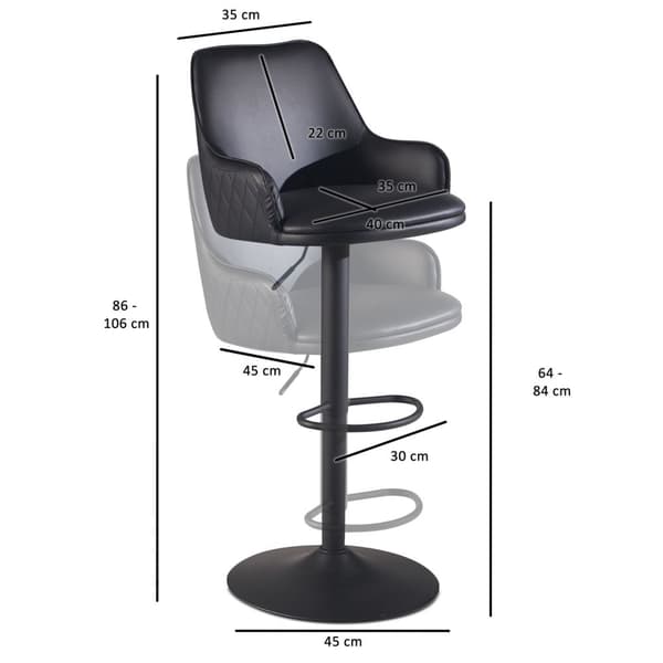 Rootz Modern Design -baarijakkara - Työpöytäjakkara - Kääntyvä jakkara - Timanttitikkaus - 45cm x 86-106cm x 45cm - Musta - 360° Kääntö - Metallijalus