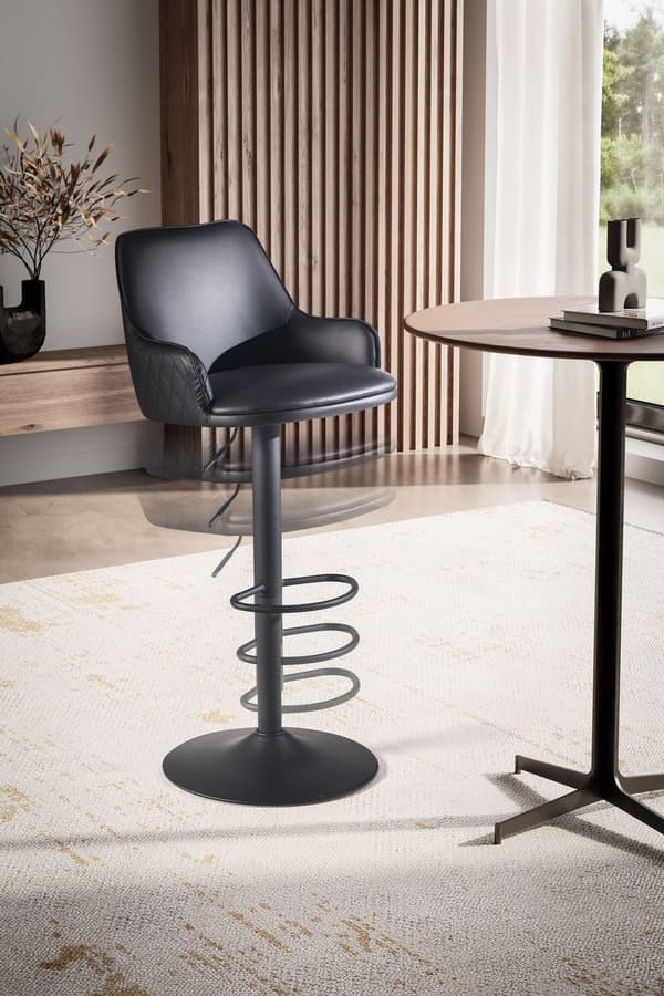 Rootz Modern Design -baarijakkara - Työpöytäjakkara - Kääntyvä jakkara - Timanttitikkaus - 45cm x 86-106cm x 45cm - Musta - 360° Kääntö - Metallijalus