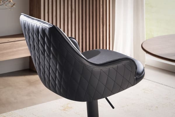 Rootz Modern Design -baarijakkara - Työpöytäjakkara - Kääntyvä jakkara - Timanttitikkaus - 45cm x 86-106cm x 45cm - Musta - 360° Kääntö - Metallijalus