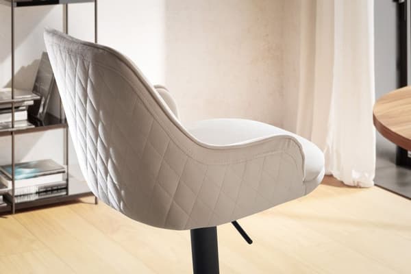 Rootz Modern Design Barstol - Fløjlssæde - Drejestol - Diamantquiltning - Metalbund - Beige - 45cm x 86-106cm x 45cm
