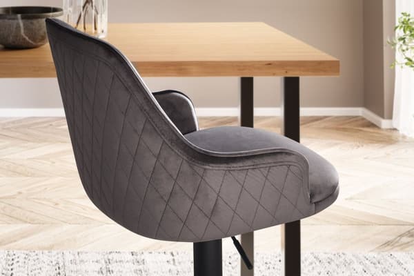 Rootz Modern Design Barstol - Fløjlssæde - Diamantquiltning - Metal trompetbase - 45 cm x 86-106 cm x 45 cm - Grå - 360° rotation - 100 kg Kapacitet
