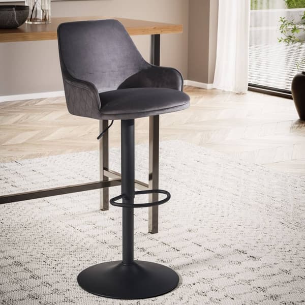 Rootz Modern Design -baarijakkara - Velvet-istuin - Timanttitikkaus - Metalli trumpettijalka - 45cm x 86-106cm x 45cm - Harmaa - 360° Kääntö - 100kg K