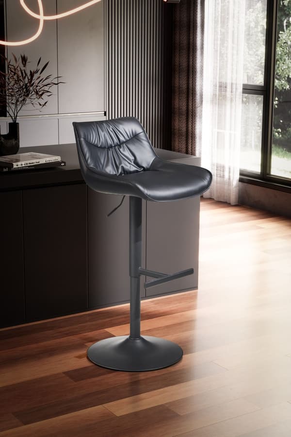 Rootz Modern Design -baarijakkara - Työpöytäjakkara - Kääntyvä jakkara - Musta - 45cm x 86-106cm x 55cm - 360° Kierto - Metallipohja - Pehmeä pehmuste