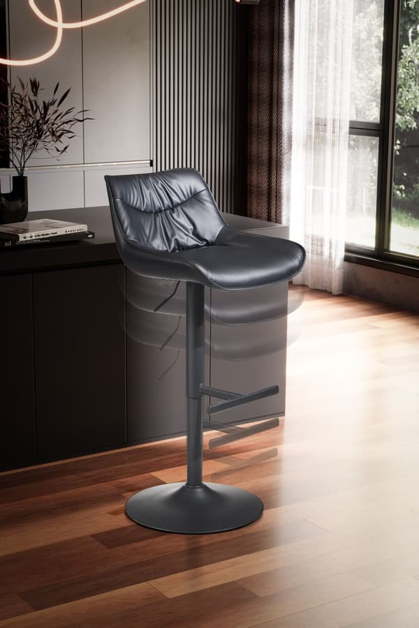 Rootz Modern Design -baarijakkara - Työpöytäjakkara - Kääntyvä jakkara - Musta - 45cm x 86-106cm x 55cm - 360° Kierto - Metallipohja - Pehmeä pehmuste